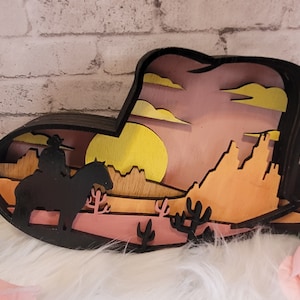 Multilayer wood Cowboy hat with Texas Scene and Horse