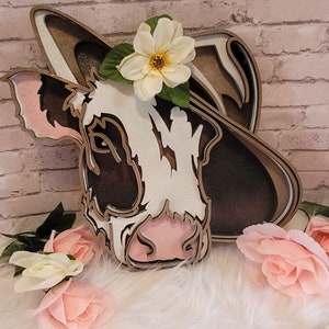Whimsical Cow Multilayer Wood Wall-hanging