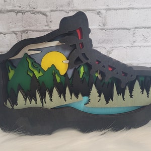 Multilayer Wood Hiking Boot Home Decor