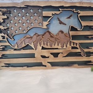 Flag with horse 3 d wood mandala wall art