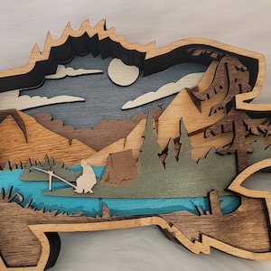 Bass Multilayer Wood Fish Statue. 3D mandala . Perfect fathers day gift