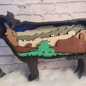 3 D Multilayer wood  cow Statue. 8 layers Laser cut artwork. Mandala art
