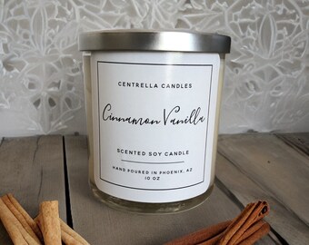 Cinnamon Vanilla Candle: Scented Soy Wax, Hand Poured