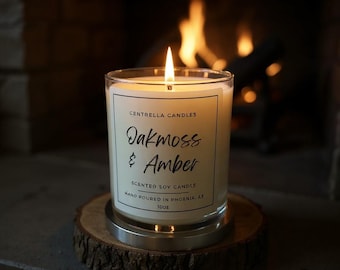 Oakmoss & Amber Candle: Modern Scented Soy Candle (10oz)