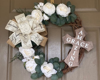 amazing grace wreath metalaluminum sign #501 wreath attachment wreath supplies 13x9\u201d Church