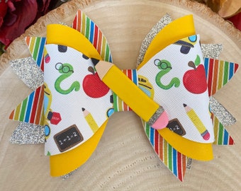Handmade School Hairbow: Faux Leather Pencil Clip