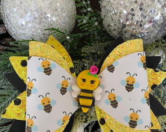 Bumblebee Hair Bow: Faux Leather Alligator Clip