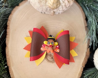 Thanksgiving hairbow, fall hairbow, turkey hairbow, fall turkey hairbow, fall leaf hairbow, orange turkey hairbow,