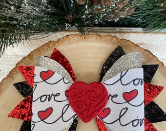 Valentine's Day Hair Bow: Handmade Faux Leather Heart Clip