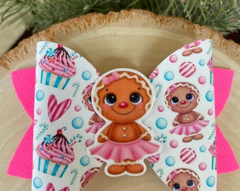 Handmade Gingerbread Hair Bow: Faux Leather Alligator Clip