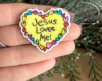 Heart Jesus Loves Me Acrylic Cabochon, Flat Back Resin