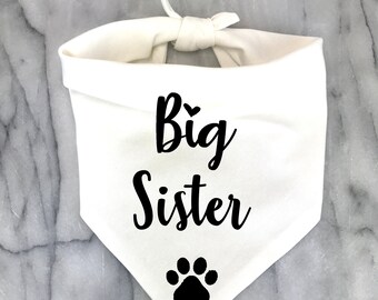 Big Sister Dog Bandana, Pregnancy Announcement Photos, Baby Shower Gift, New Puppy Gotcha Day, Gender Reveal, Black White Bandana for dogs