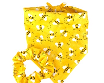 Summer Matching Dog and Owner Set,  Bumble Bee Dog Scarf, Yellow Dog Bandana Hair Scrunchie Set, Bandana for Dogs Doggies, Dog lover Gift