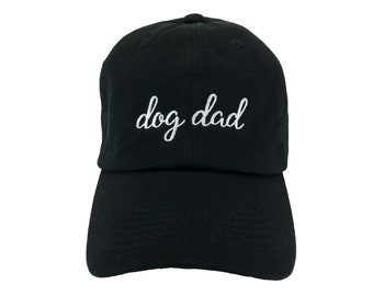 Dog Dad Hat, Embroidered Black Baseball Cap, Custom Dog Lover Gift, Gift for Pet Lover, Low Profile, Adjustable Strap