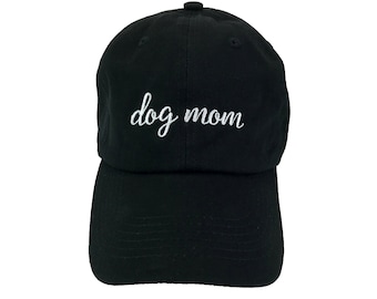 Dog Mom Hat, Dog Lover Hat, Embroidered Black Baseball Cap, Custom Dad Hat, Low Profile, Adjustable Strap, Unisex