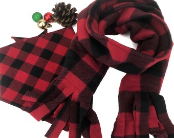 Pet Owner Set Selfie Ready Madras Plaid Dog Bandana and HuMom Infinity or Rectangle Scarf Tie-On monogram pet bandana