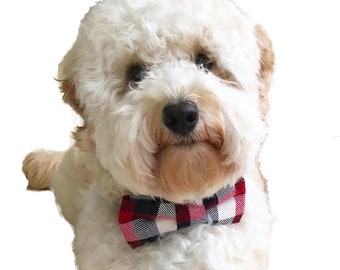 Plaid Bow Tie, Dog Collar Bow Tie, Red White and Black Checked Plaid Bow Tie For Dogs, Dog Collar Attachment, Dog Bow