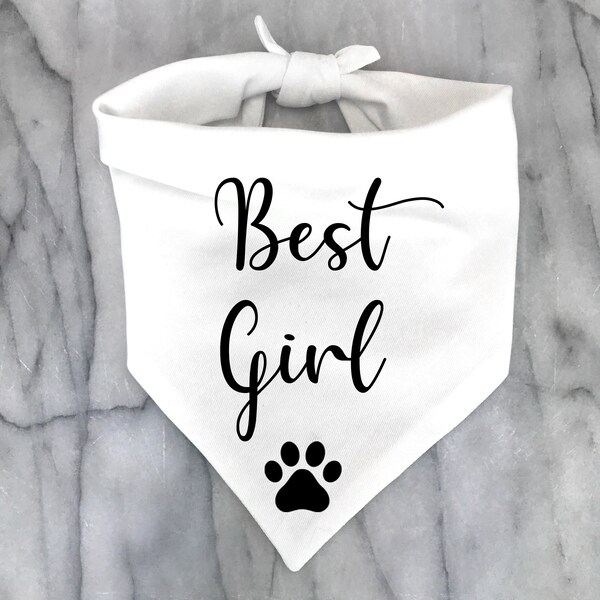 Wedding Dog Bandana, Best Girl, Engagement Dog Gift, Best Dog, White Dog Scarf, Dog Wedding Attire, Wedding Shower Gift, Dog Lover Gift