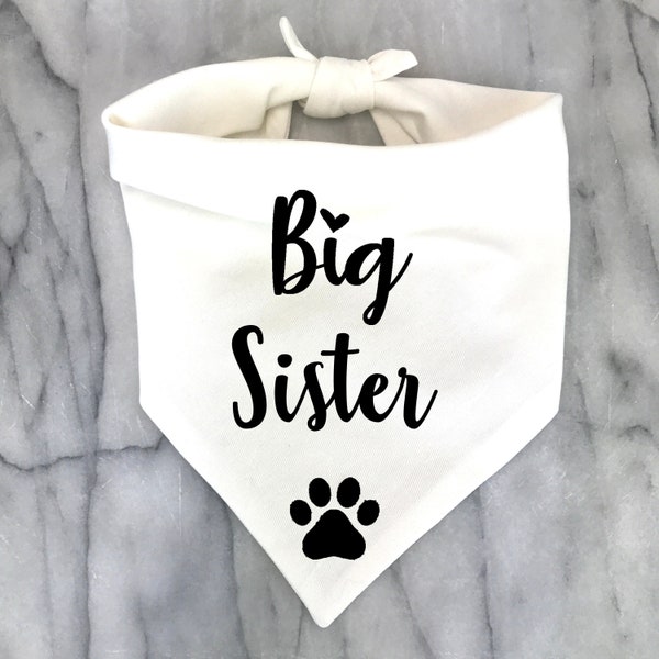 Big Sister Dog Bandana, Pregnancy Announcement Photos, Baby Shower Gift, New Puppy Gotcha Day, Gender Reveal, Black White Bandana for dogs