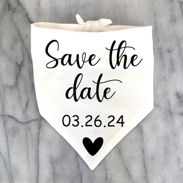 Verlobungsanzeige Hunde bandana, Hochzeit Verlobung Custom Photo Prop, Personalisiert Save the Date Hunde Bandana, Weißer Hundeschal