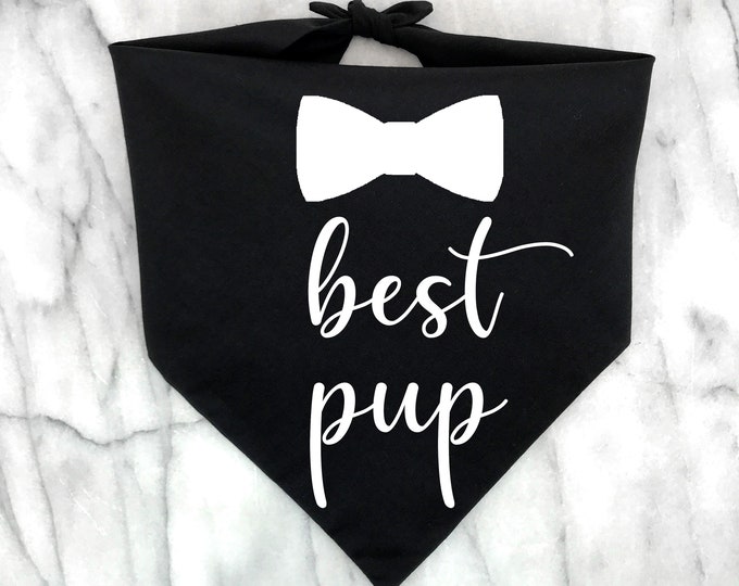 Wedding Dog Bandana, Best Pup, Engagement Dog Gift, Black Dog Scarf, Dog Tuxedo Wedding Outfit, Wedding Shower Gift, Dog Lover Gift