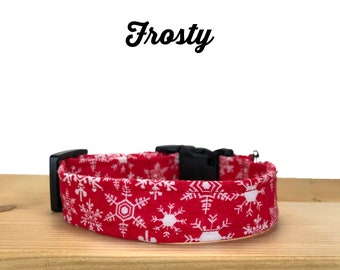 Christmas Dog Collar, Xmas Dog Collar, Winter Snowflake, Holiday Dog Collar, Red and White Snowflake, Fabric Dog Collar, Gift for dog lover