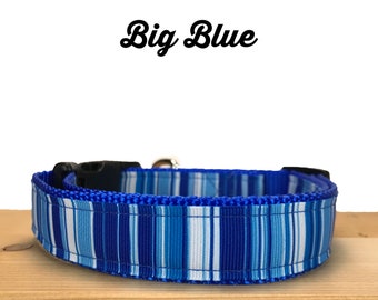 Blue Striped Dog Collar, Winter Dog Collar, Nautical Dog Collar, Boy Dog Collar, Girl Dog Collar, Pet Collars, Blue Stripes