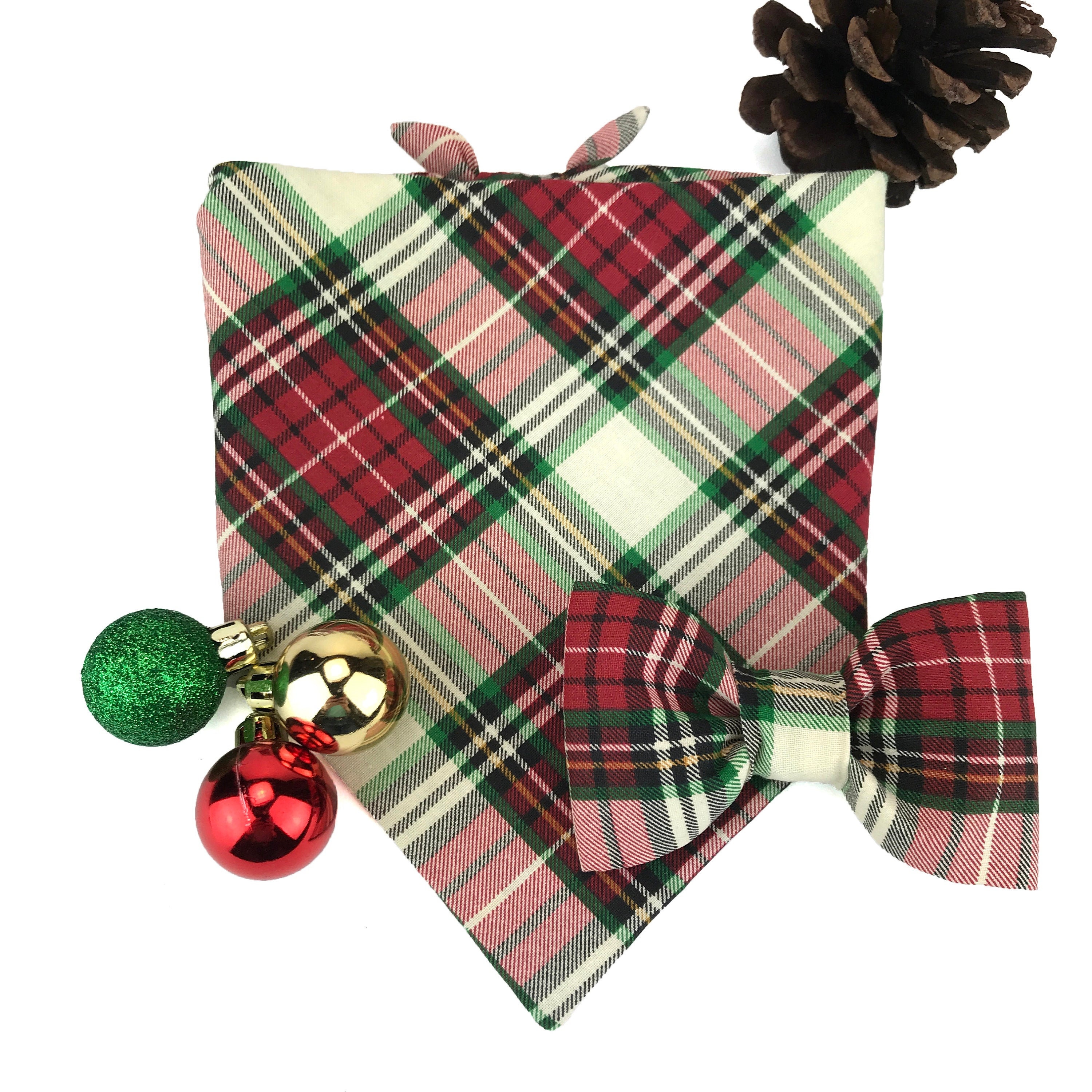 Matching Christmas Dog Bandana and Bow Tie Set Plaid Bandana Etsy