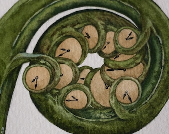 Clock Fern Giclée Print, Surreal Botanical Wall Art, A5