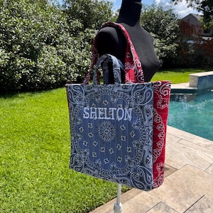 Personalized Quilted Bandana Tote Bag - Custom Shoulder Travel Tote - diaper bag- beach tote- back to school