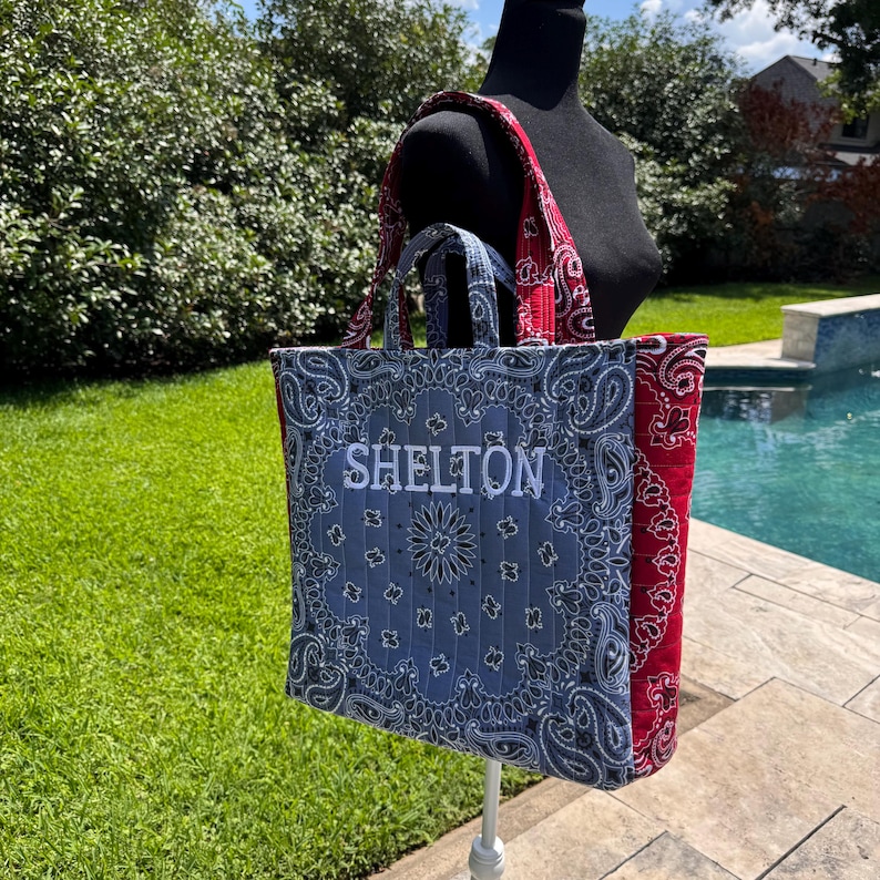 Personalized Quilted Bandana Tote Bag - Custom Shoulder Travel Tote - diaper bag- beach tote- back to school