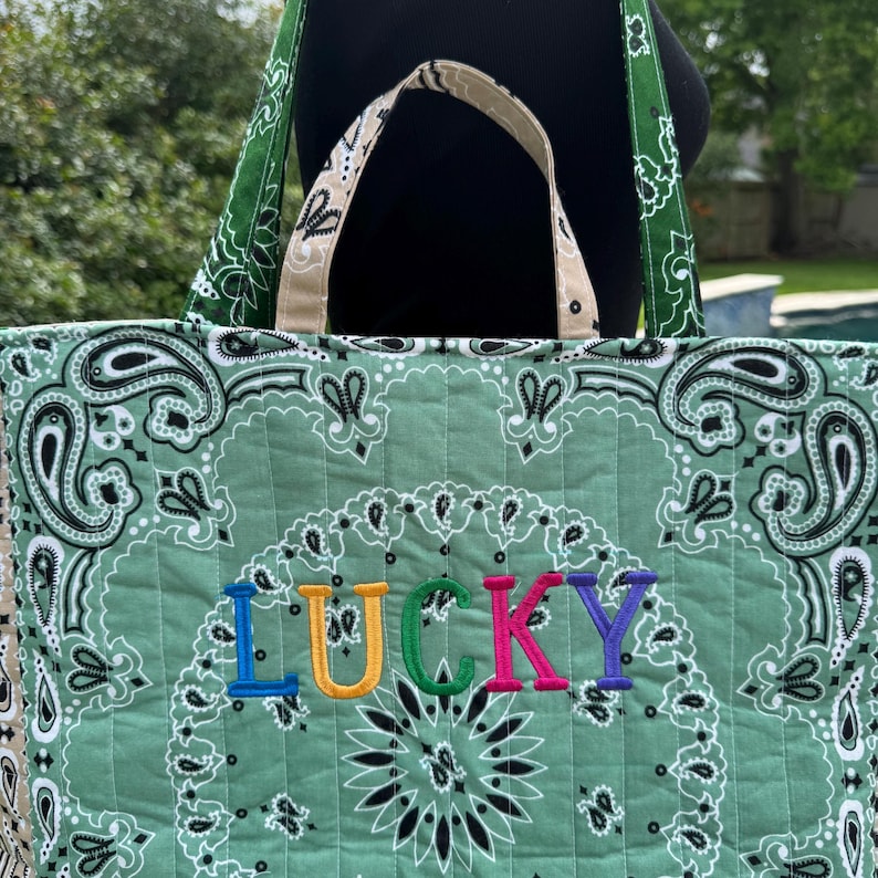 Personalized Quilted Bandana Tote Bag - Custom Shoulder Travel Tote