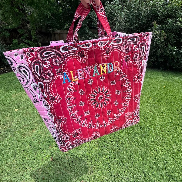 Large Bandana Tote Bag Personalized - Custom Shoulder Travel Tote