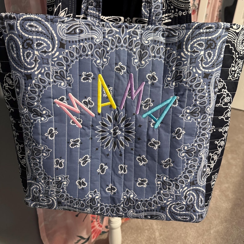 Personalized Quilted Bandana Tote Bag - Custom Shoulder Travel Tote - diaper bag- beach tote- back to school