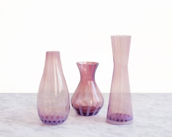Lilac Bud Vase Set | Purple Pattern Glass Bud Vases