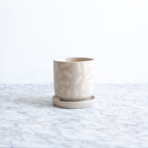 Pills Ceramic Planter, Beige and Cream Ceramic Indoor Planter, Pot with Saucer, Housewarming gift (4.75&quot; x 4.75&quot;)