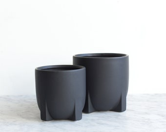 Rocket Pot Set, Modern Footed Planter, Black Ceramic Planter, Black Cache Pot (5" X 5") (6" X 6")