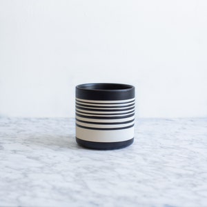 Rhodes Striped Planter, Black and Cream Ceramic Indoor Planter, Modern, Black and Cream Cache Pot, Housewarming gift (4.5&quot; x 4.5&quot;)