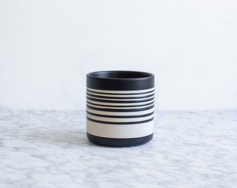 Rhodes Striped Planter, Black and Cream Ceramic Indoor Planter, Modern, Black and Cream Cache Pot, Housewarming gift (4.5" x 4.5")