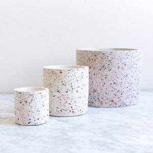 Concrete Terrazzo White Planter Medium, Multicolor Indoor Planter, Terrazzo Cache Pot, Housewarming gift 4.5 X 4.5 image 2