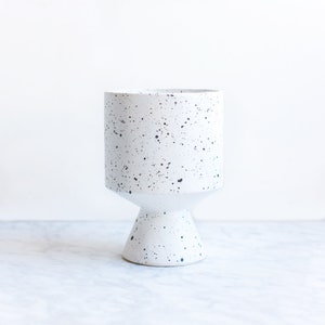 White Speckled Pedestal Planter (Medium) | Modern Ceramic Pot