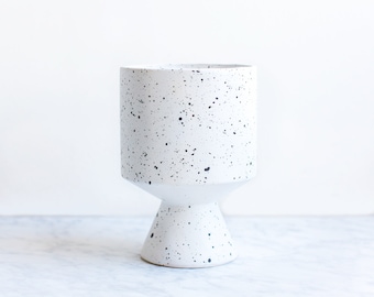 White Speckled Pedestal Planter (Medium) | Modern Ceramic Pot