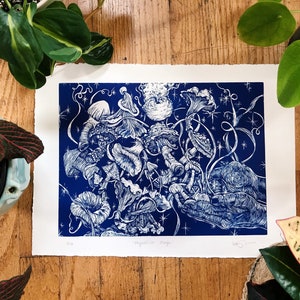 Mycelium Magic - Handmade Linocut Print