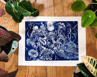 Mycelium Magic - Handmade Linocut Print