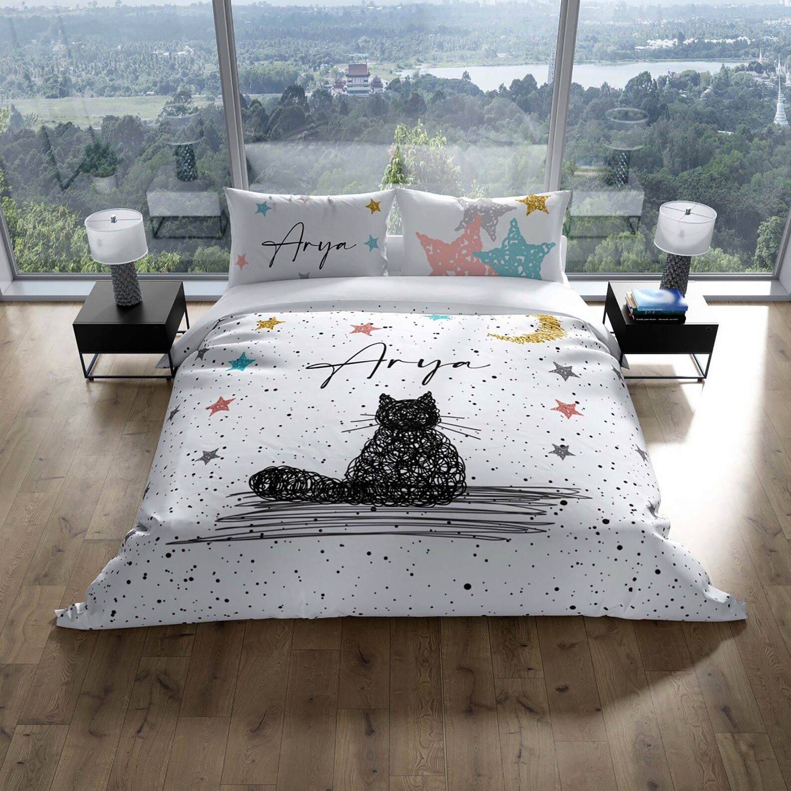 Cat Print Duvet Cover Set 100 Cotton Sateen Comfortable Etsy