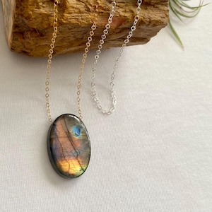 Labradorite Necklace, Sterling Silver Or 14K Gold Filled Dainty Chain Necklace, Oval Labradorite Pendant, Natural Labradorite Necklace