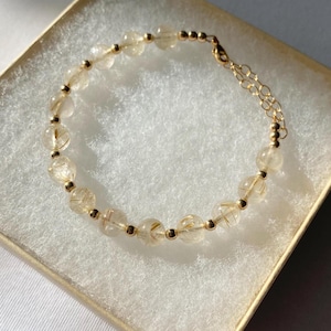 Golden Rutilated Quartz Bracelet, 14k Gold Filled Adjustable Bracelet, Genuine Quartz With Golden Rutile Bracelet