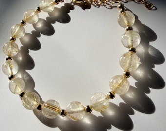 Armband gouden rutielkwarts, 14k gold filled verstelbare armband, echte kwarts met armband gouden rutiel