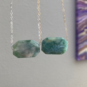 Moss Agate Crystal Necklace, Dainty Necklace, Handmade Jewelry, Natural Crystal Jewelry, Authentic Natural Moss Agate