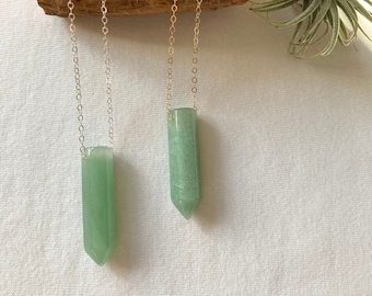Groene aventurijnpuntketting, sierlijke sterlingzilver of 14K gold filled ketting